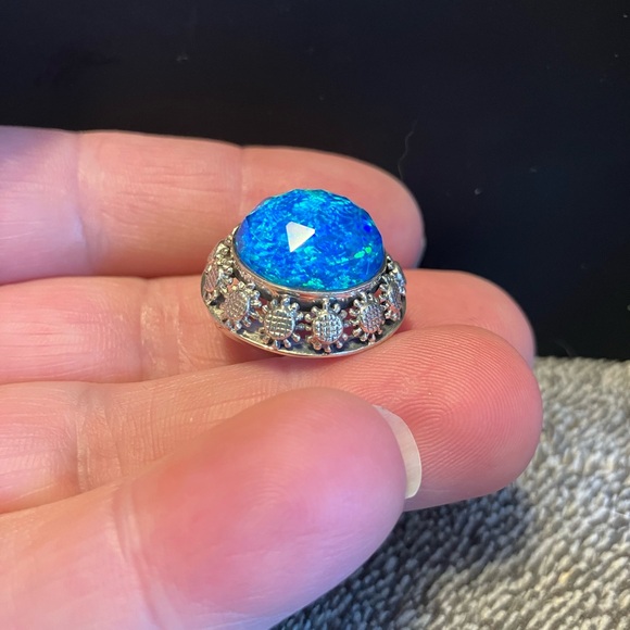 Sajen Sterling Silver Blue Opal Quartz Double + Sunflower Dome Pendant Enhancer - Picture 5 of 10